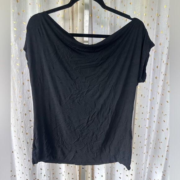 HUGS & HONIS Hawaiian Designer Signature Graphic Cowl Neck Stretchy Blouse Top L - Picture 3 of 5